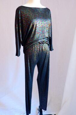 1980s Tony Alamo Iridescent Black Top & Pants Set – Size S